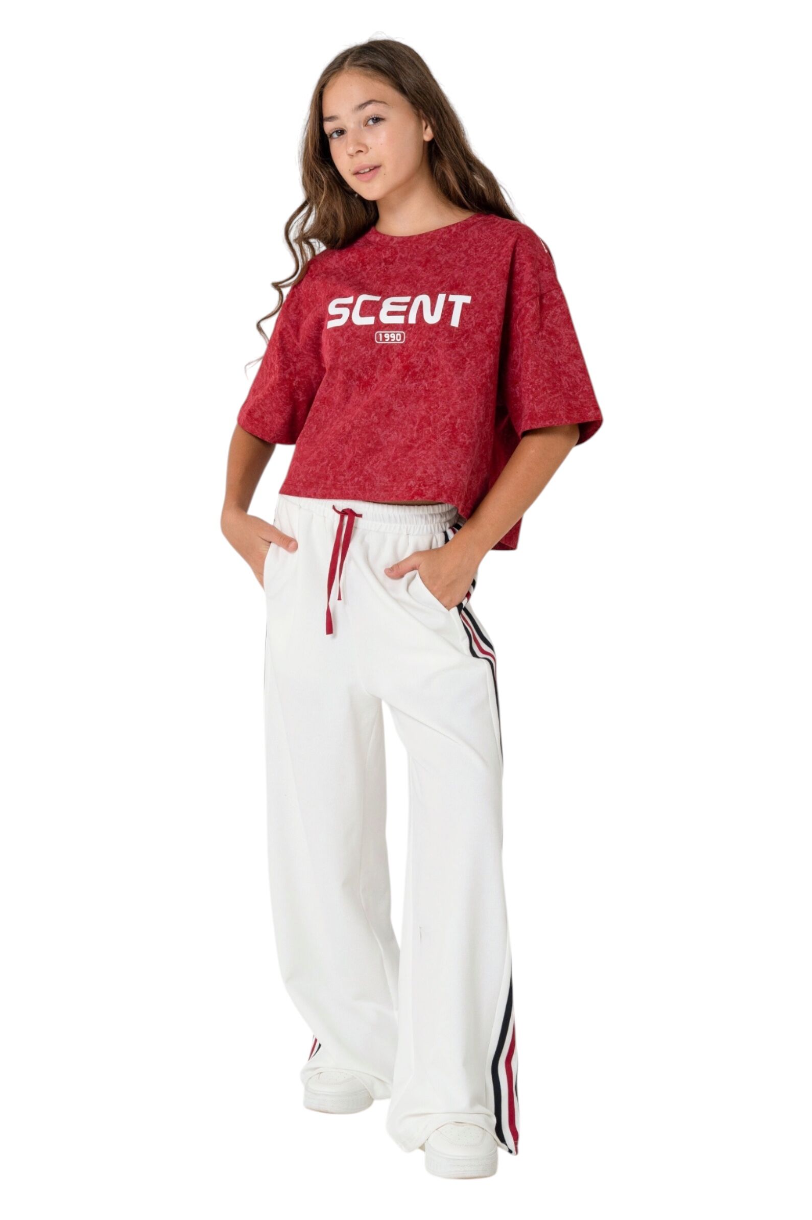 Брюки дев. АРТ.XS261693,бел-крас,пэ-хл-эл