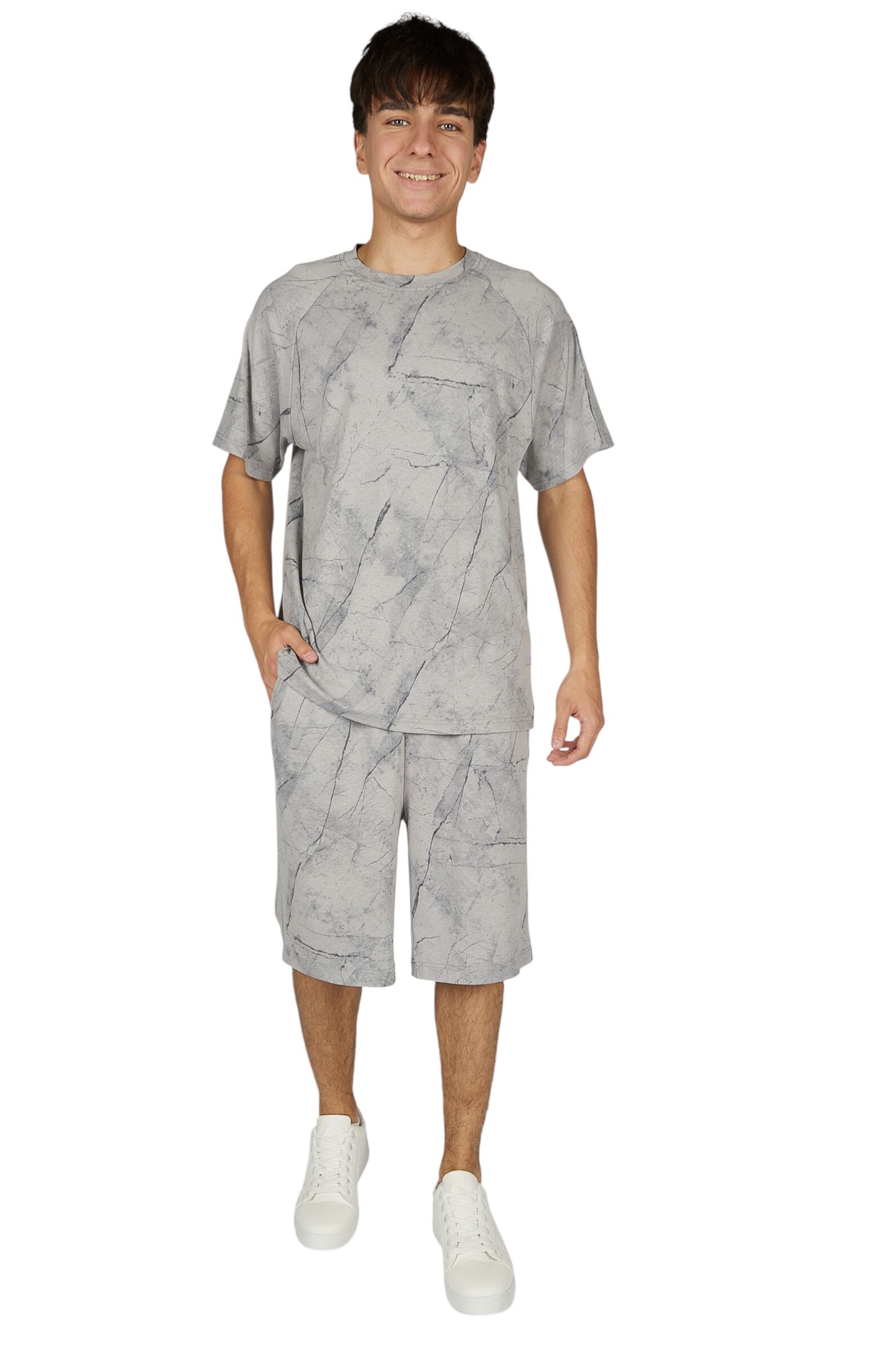 Футболка АРТ.B-TS36031,сер-чер,тенсель-пэ-эл