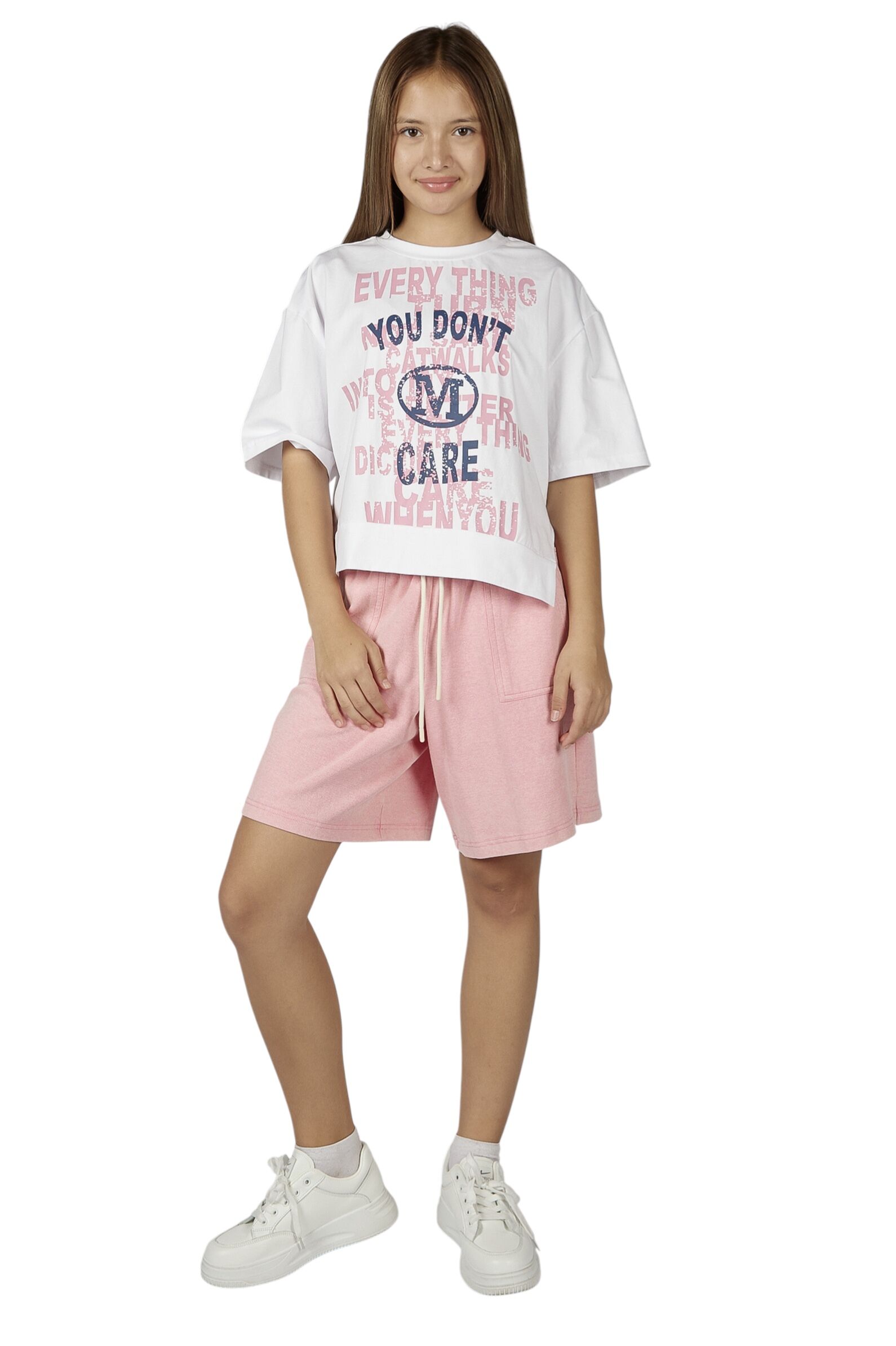 Футболка дев. АРТ.G-TS26004,бел-роз,хл-эл