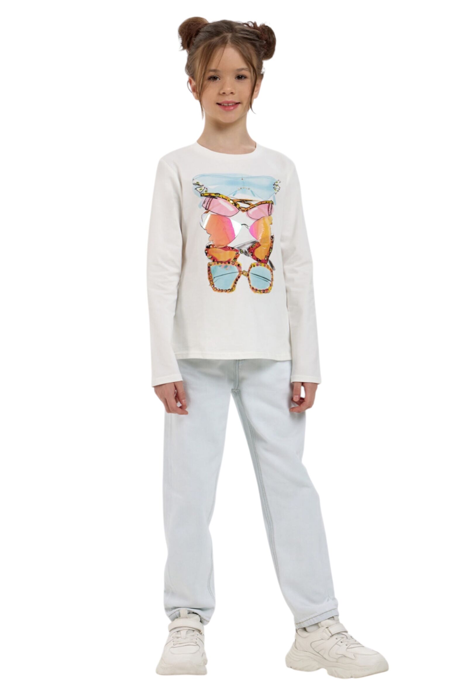 Лонгслив дев. АРТ.10.136,бел-мул,хл-эл